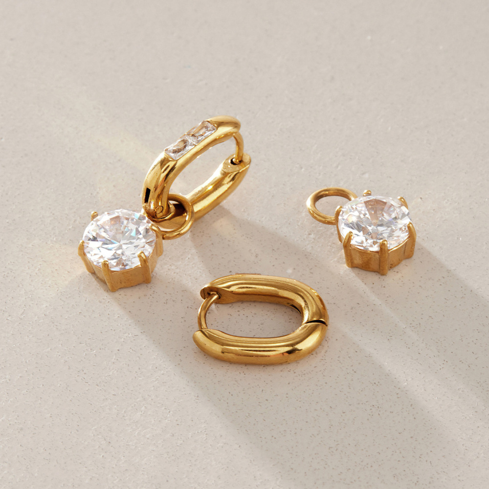 Luxurious Series Elegant Circle Geometric Shape Stainless Steel Waterproof   Gold Color  Zircon Women's Drop Earrings Picture4