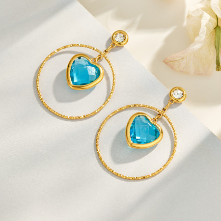 Romantische Serie: Süße Glasherz-Ohrhänger Aus Edelstahl, Wasserdicht, Goldfarben, Mit Zirkonia 2