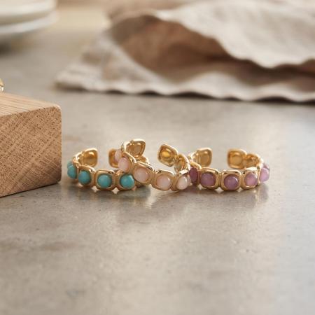 Geometric Shape Stainless Steel Waterproof Gold Color Natural Stone Women's Gemstone Rings