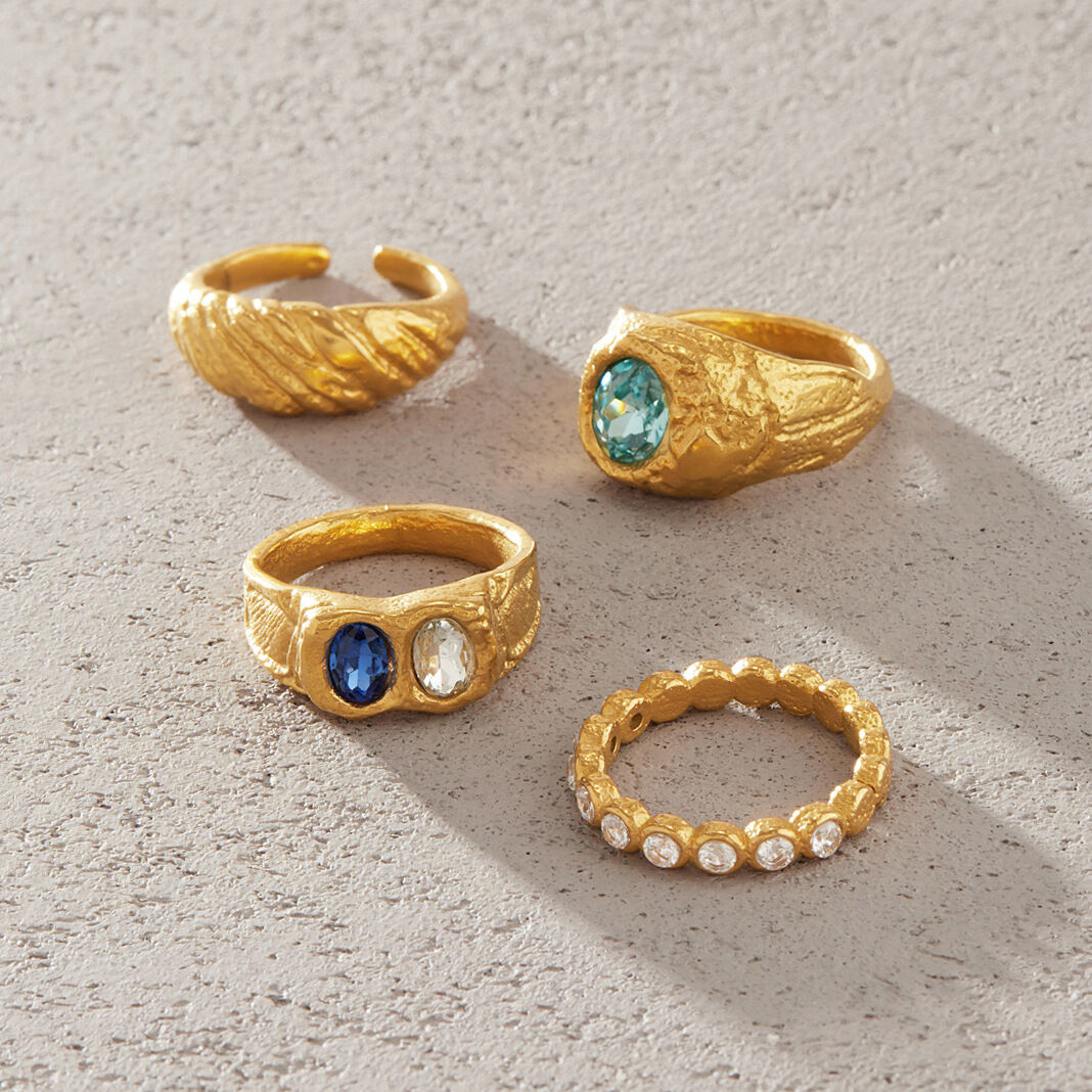 Luxurious Series Retro Circle Stainless Steel Waterproof Gold Color Zircon Women's Gemstone Rings Picture4