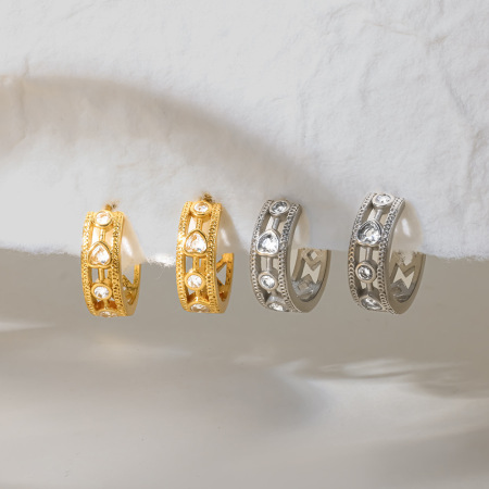 Simple Series Daily Irregular Shape Heart Stainless Steel Waterproof Gold Color Zircon Women's Stud Earrings