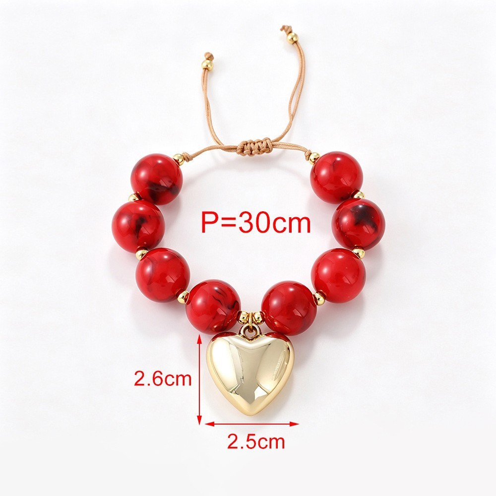 Simple Series Retro Heart Beads Gradient Color Resin Gold Color Women's Beaded Bracelets h5Picture4