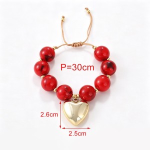 Simple Series Retro Heart Beads Gradient Color Resin Gold Color Women's Beaded Bracelets h5 Picture4