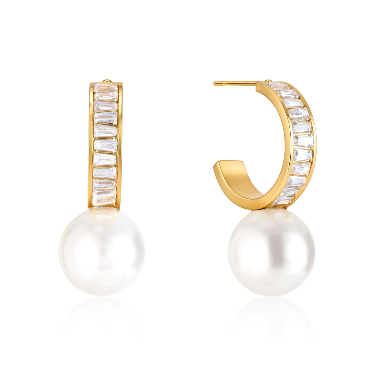 Elegantes Pendientes De Botón Circulares De Acero Inoxidable, Impermeables, Con Circonitas Y Perlas Artificiales Para Mujer. Imagen5