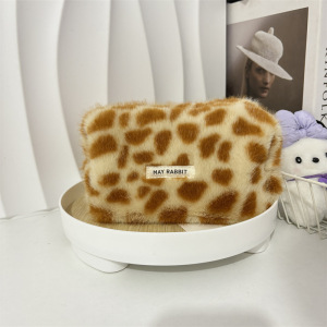 Simple Series Retro Solid Color Leopard Print Imitation Fur Makeup Bags h5 