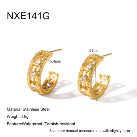 Simple Series Daily Irregular Shape Heart Stainless Steel Waterproof   Gold Color  Zircon Women's Stud Earrings