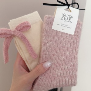 Women's Basic Stripes Plaid Color Clash Heart Wool Mid-Calf Socks h5 Picture3
