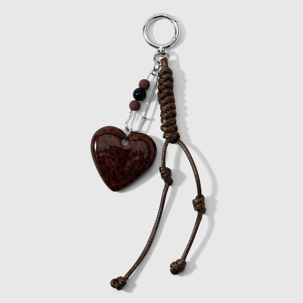 Simple Series Daily Heart Leopard Print Woven Alloy Bag Charms 