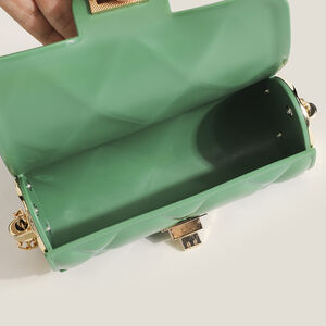 Borsa A Tracolla Da Donna East-West In Pvc Con Cuciture Trapuntate, Dettagli In Metallo E Catena In Tinta Unita, Stile Casual. h5 Immagine3