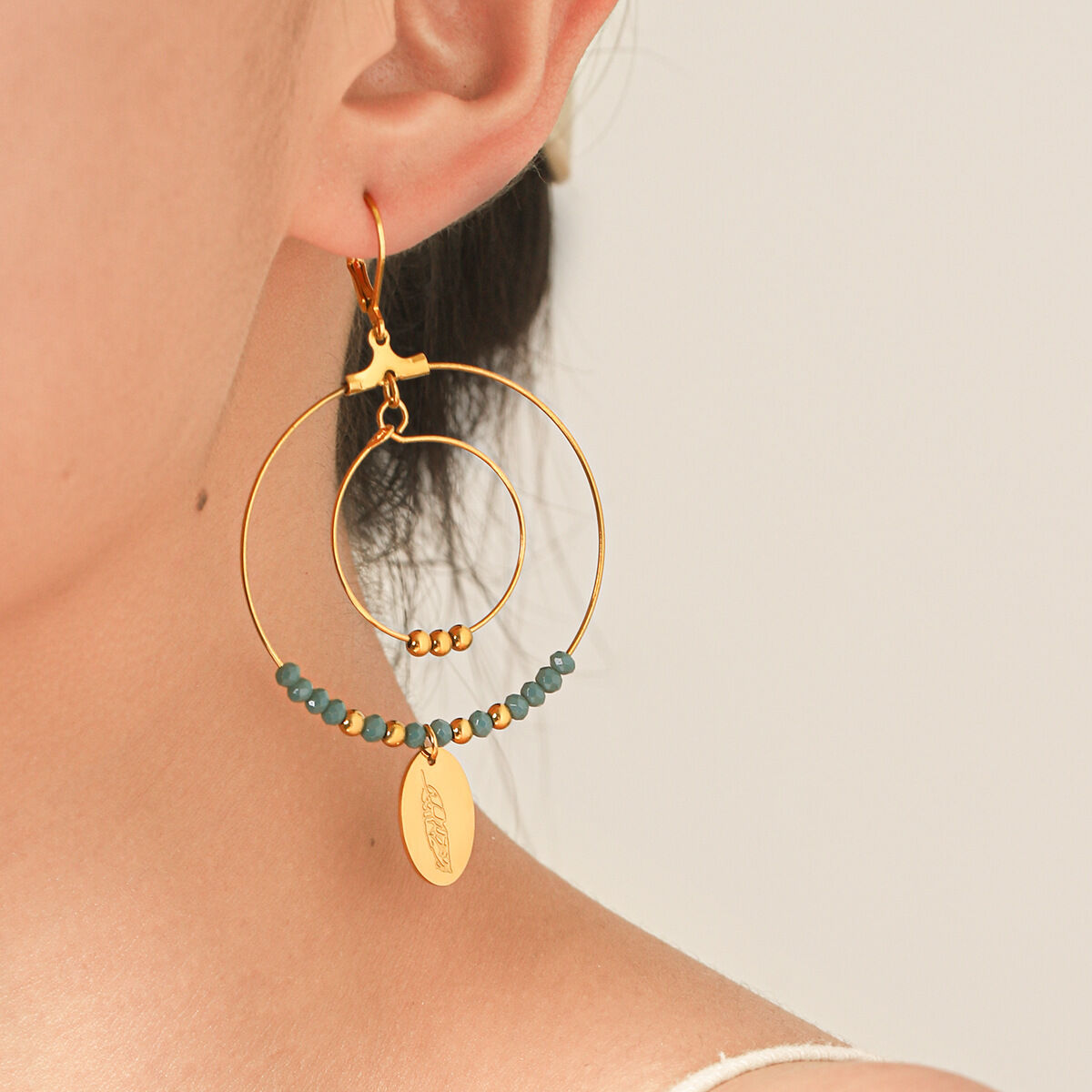 Pendientes Colgantes Para Mujer De La Serie Simple Daily Tassel Beads Circle De Acero Inoxidable, Resistentes Al Agua Y Color Dorado. h5 Imagen4
