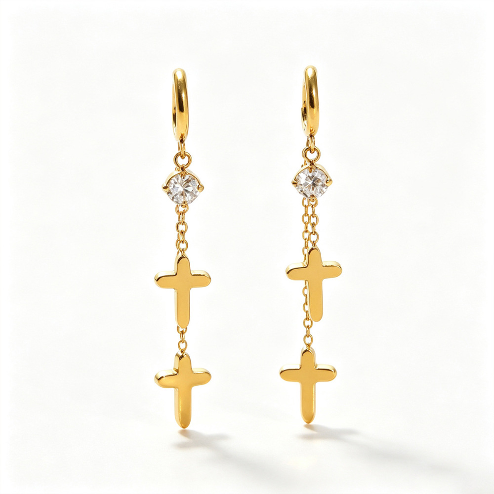 Simple Series Daily Cross Stainless Steel Waterproof Women's Drop Earrings h5Picture5