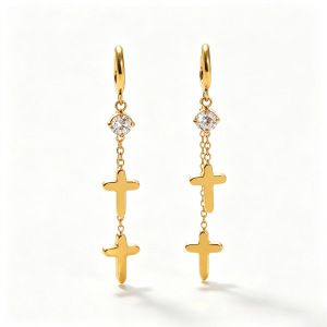 Simple Series Daily Cross Stainless Steel Waterproof Women's Drop Earrings h5 Picture5