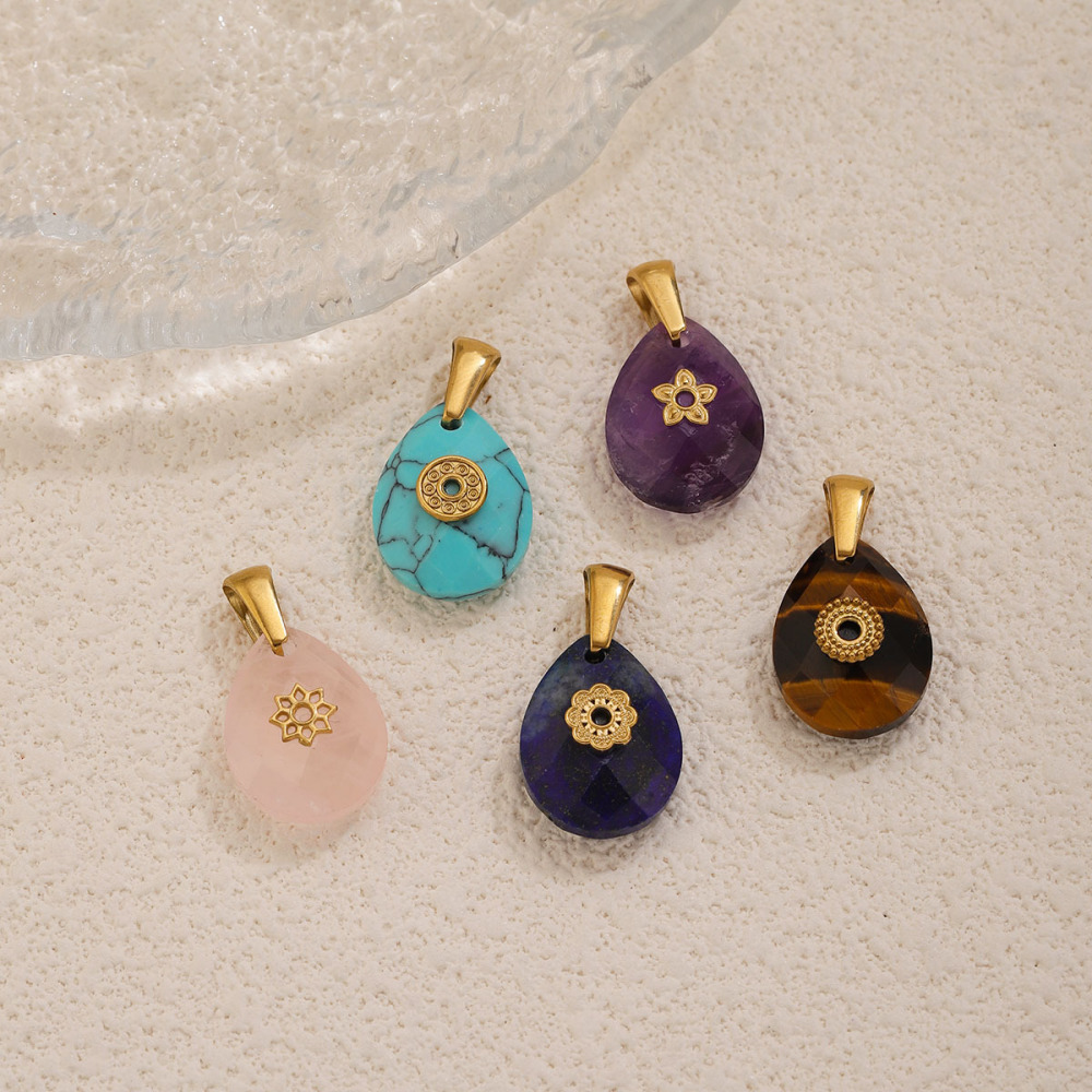 Classic Series Diy Droplet Gradient Color Natural Stones   Gold Color  Women's Pendants Picture4