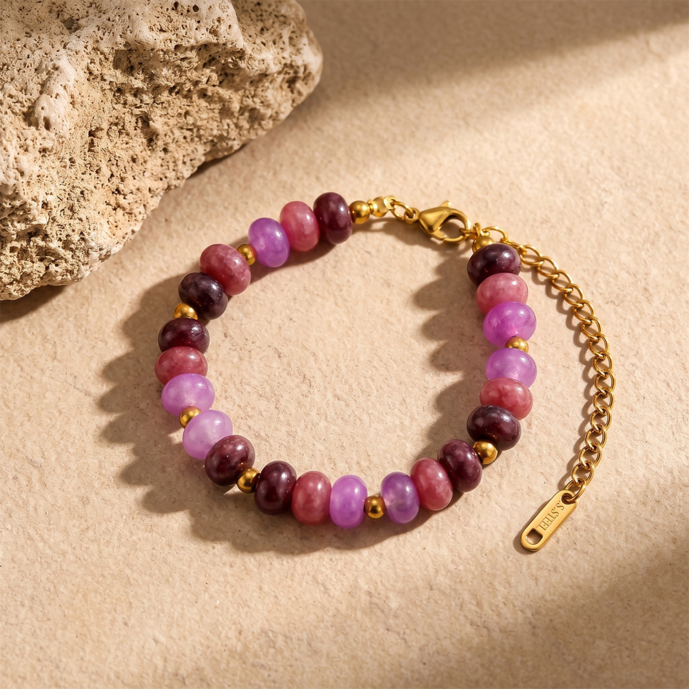 Simple Series Retro Solid Color Mixed Color Natural Stones   Gold Color  Women's Beaded Bracelets Picture3