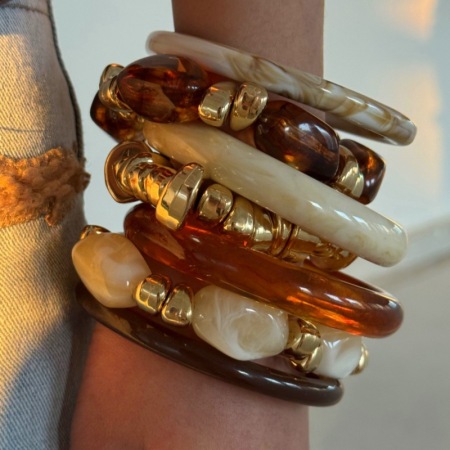7-Piece Set Retro Beads Gradient Color Resin Women's Bracelets Sets