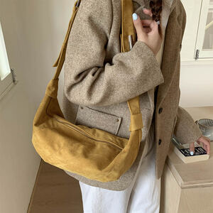 Borsa A Tracolla Da Donna In Pelle Scamosciata Con Patchwork A Tinta Unita, Stile Minimalista. h5 Immagine5