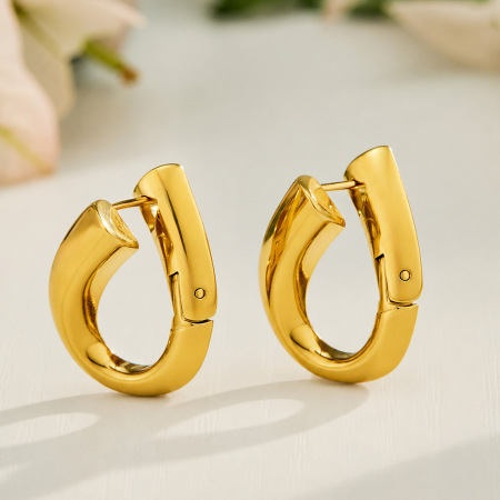 Simple Series Solid Color Stainless Steel Waterproof Gold Color Women's Hoop Earrings 2