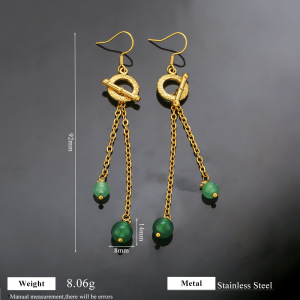 Romantic Series Retro Tassel Beads Stainless Steel Waterproof   Gold Color  Women's Drop Earrings h5 