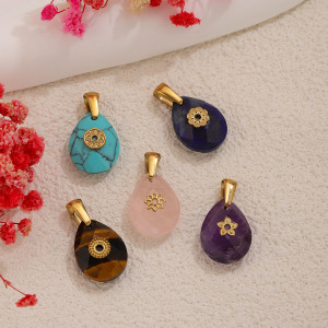 Classic Series Diy Droplet Gradient Color Natural Stones   Gold Color  Women's Pendants h5 Picture3