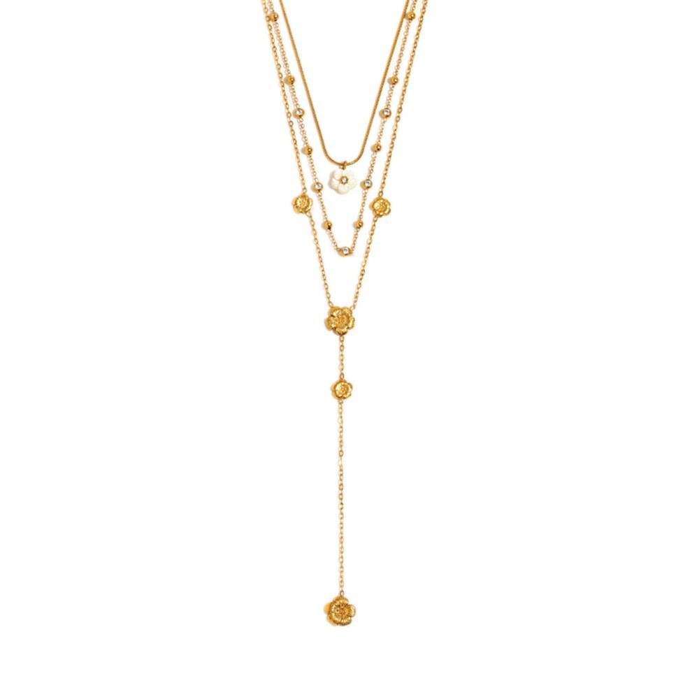 Collar De Perlas Para Mujer De La Serie Simple Sweet Con Cuentas De Forma Irregular, Acero Inoxidable Y Perlas De Agua Dulce Color Oro. Imagen4
