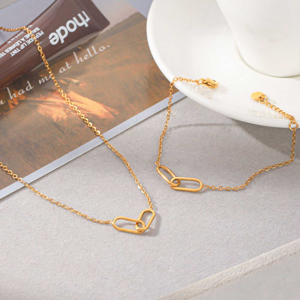 Ellipse Shape Stainless Steel Waterproof Gold Color Women's Pendant Necklaces Picture5
