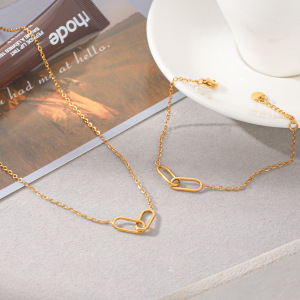 Ellipse Shape Stainless Steel Waterproof Gold Color Women's Pendant Necklaces h5 Picture5