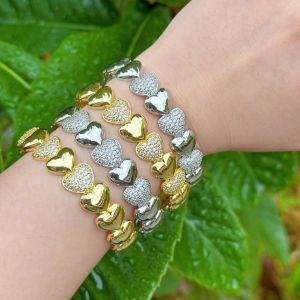 Luxurious Series Simple Heart Patchwork Copper Gold Color Zircon Women's Bangles h5 Picture3