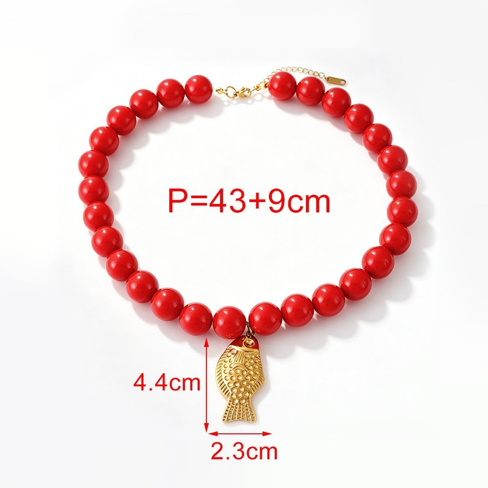 Beads Resin Stainless Steel Women's Beaded Necklaces Picture3