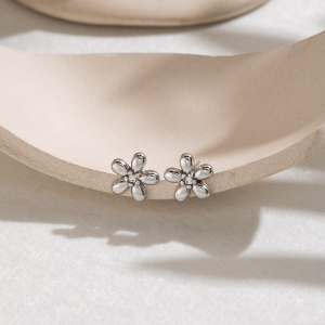 Flower Shape Stainless Steel Waterproof Gold Color Women's Stud Earrings h5 Picture4