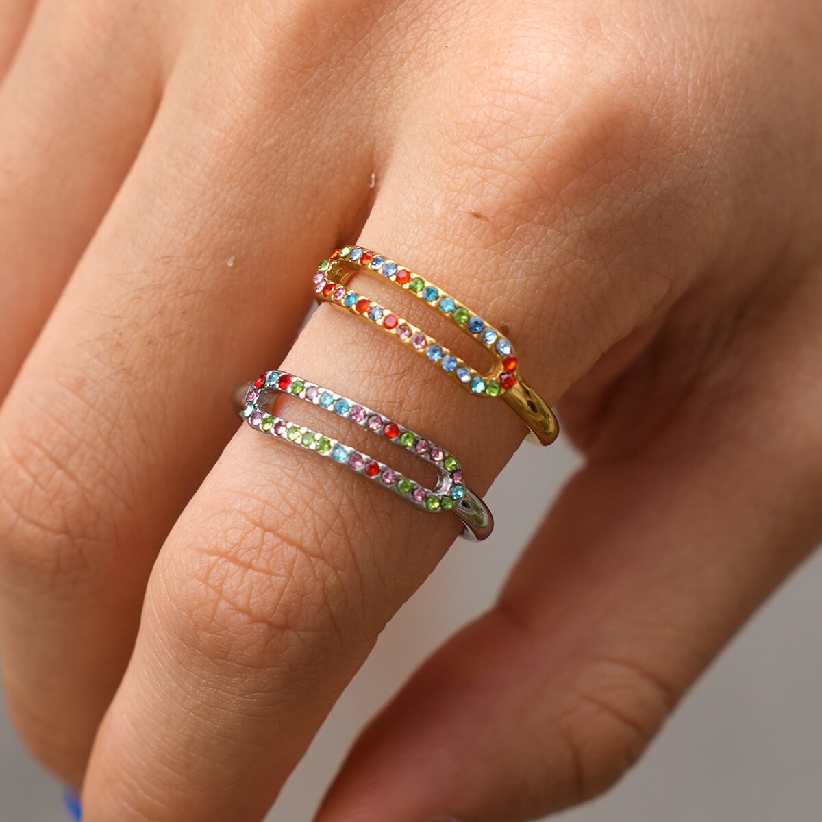 Anillos Llamativos De Acero Inoxidable Calado, Impermeables, De Color Dorado Y Con Forma Irregular, De La Serie Simple. Imagen5