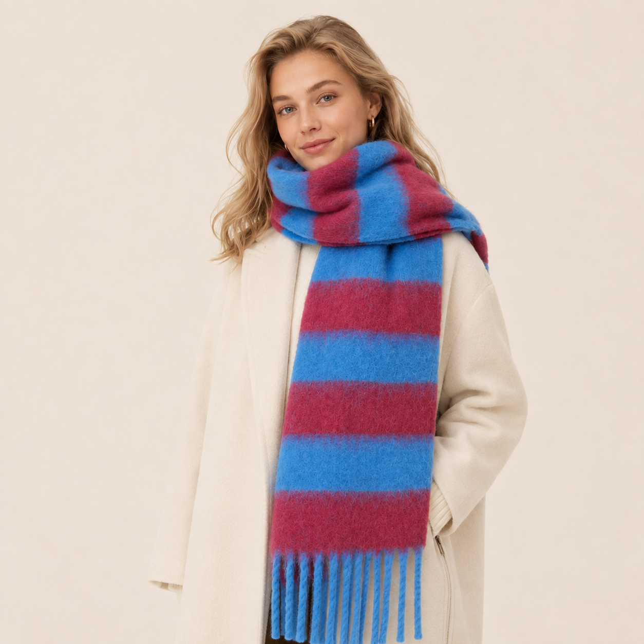 Simple Series Daily Stripe Tassel Mixed Color Polyester Winter Scarves h5 Picture2