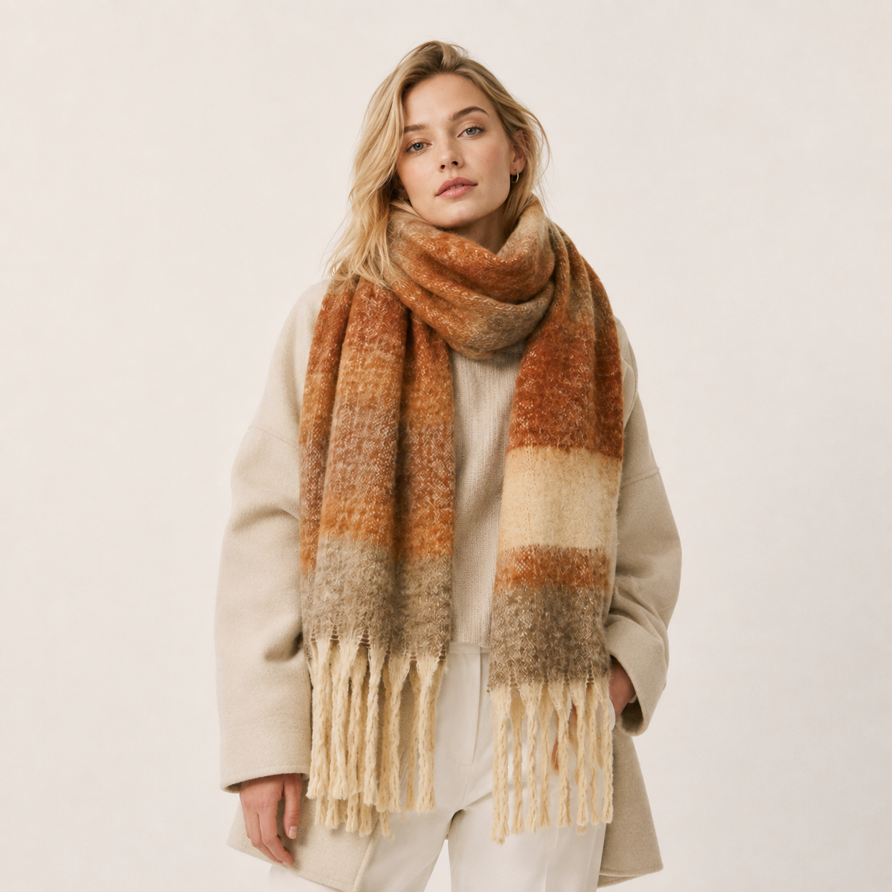 Simple Series Daily Stripe Tassel Mixed Color Winter Scarves