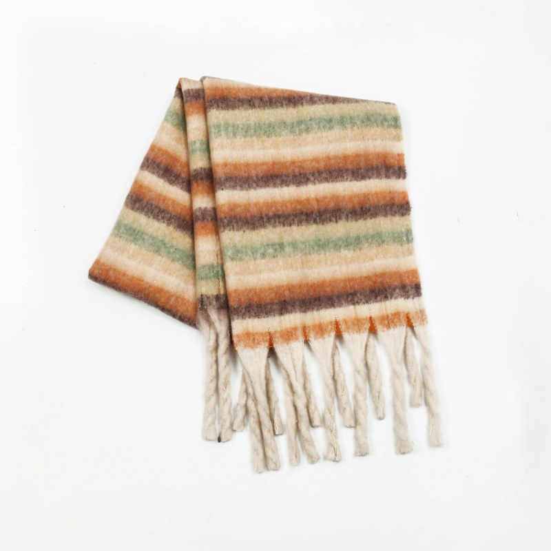 Simple Series Casual Twist Stripe Tassel Mixed Color Winter Scarves