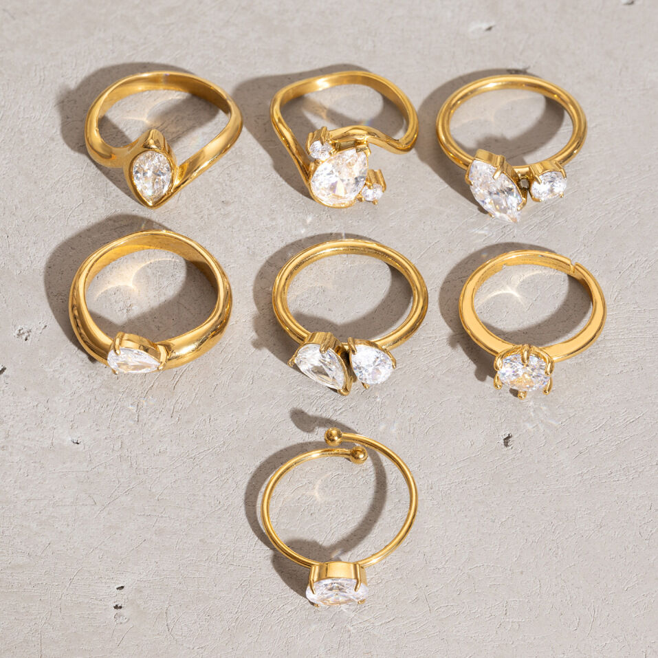 Schlichte, Tropfenförmige Damenringe Aus Edelstahl, Wasserdicht, Goldfarben, Mit Edelsteinen h5 Bild3