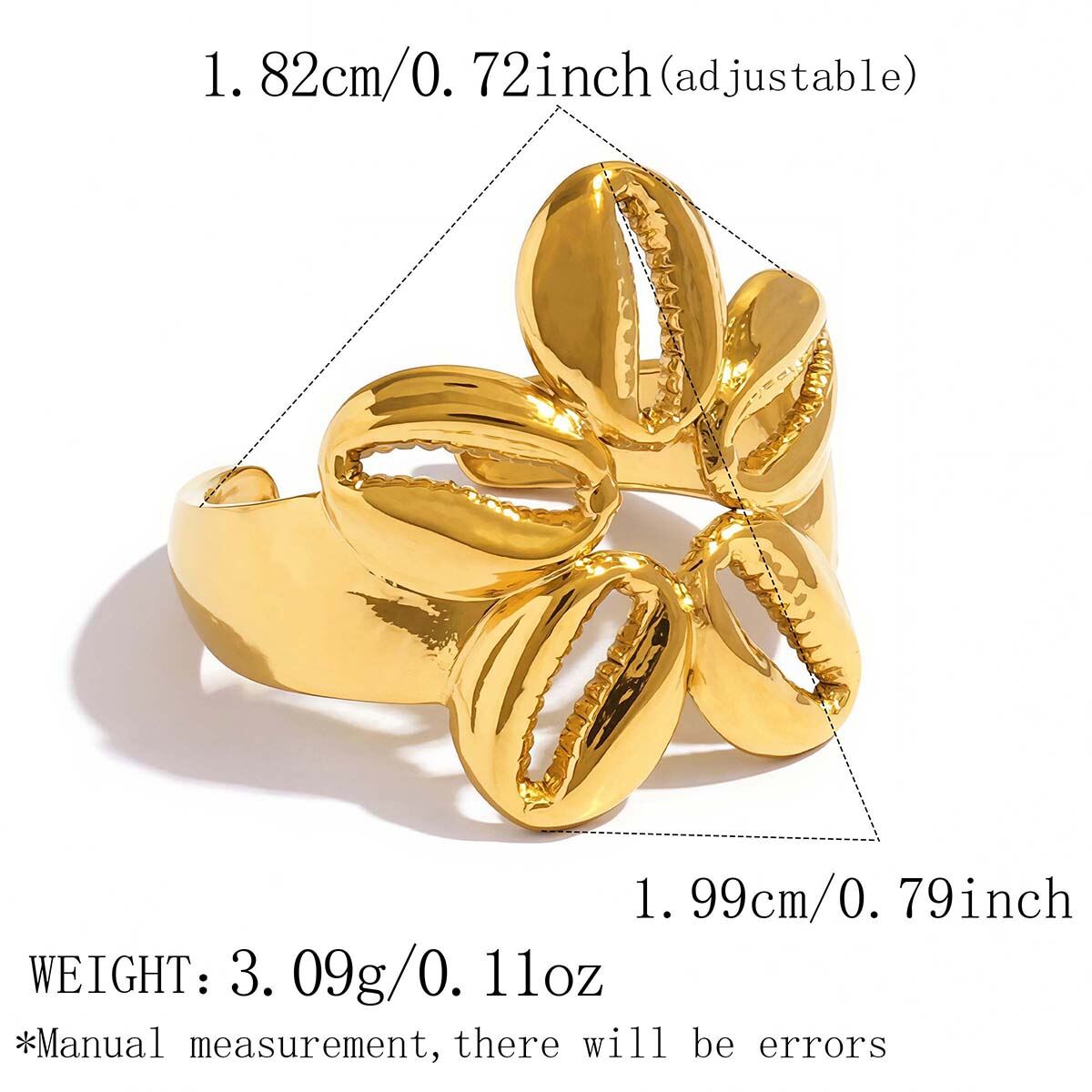 Anillos Llamativos De Acero Inoxidable Impermeables De La Serie Simple Daily Shell, Color Dorado, De La Serie Simple. 