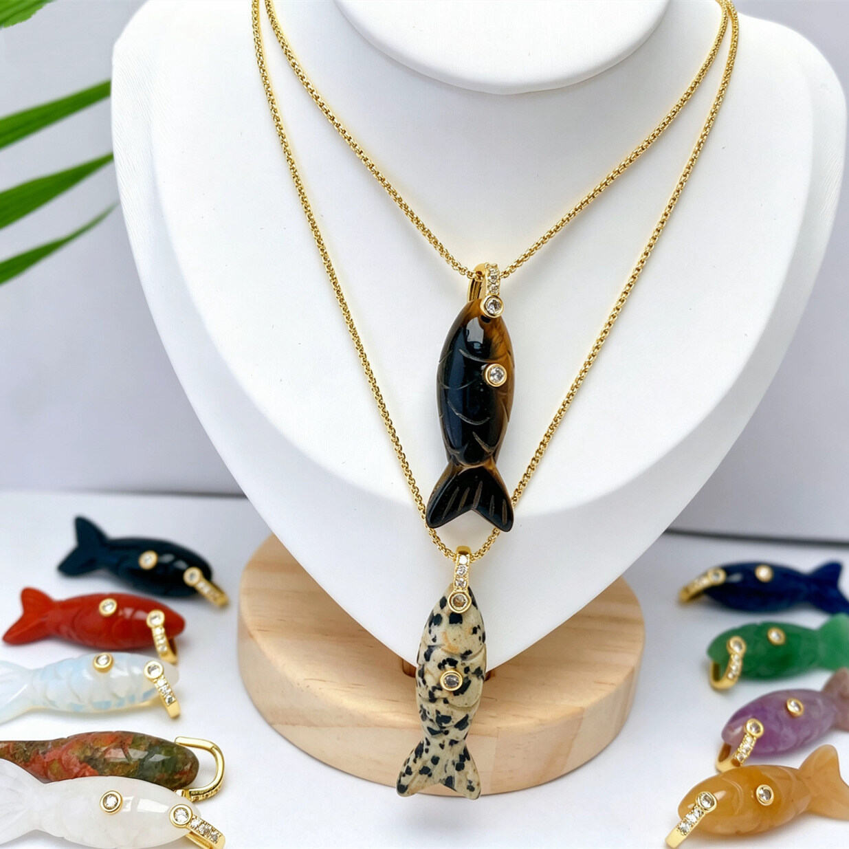 Pendentifs pour femmes en pierres naturelles, motif poisson, à faire soi-même (série simple) 2