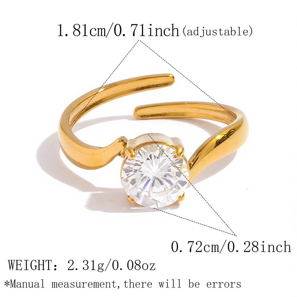 Simple Series Daily Irregular Shape Stainless Steel Waterproof Gold Color Zircon Gemstone Rings
