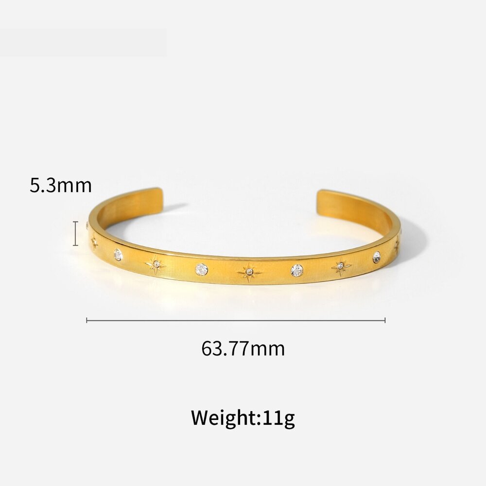 Bracelet Jonc Rétro En Acier Inoxydable, Imperméable, Couleur Or, Orné De Zircon, En Forme De Cœur Et D'Étoile