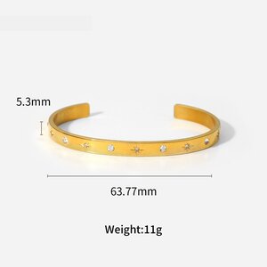 Bracelet Jonc Rétro En Acier Inoxydable, Imperméable, Couleur Or, Orné De Zircon, En Forme De Cœur Et D'Étoile h5