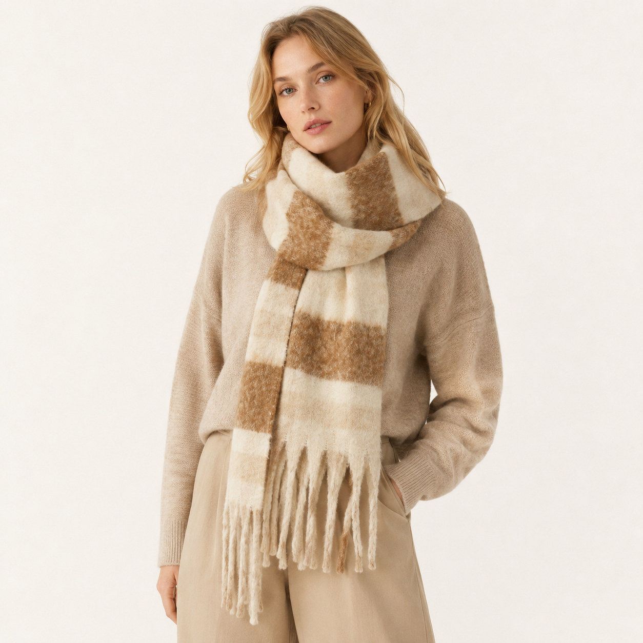 Simple Series Daily Stripe Tassel Mixed Color Winter Scarves 2