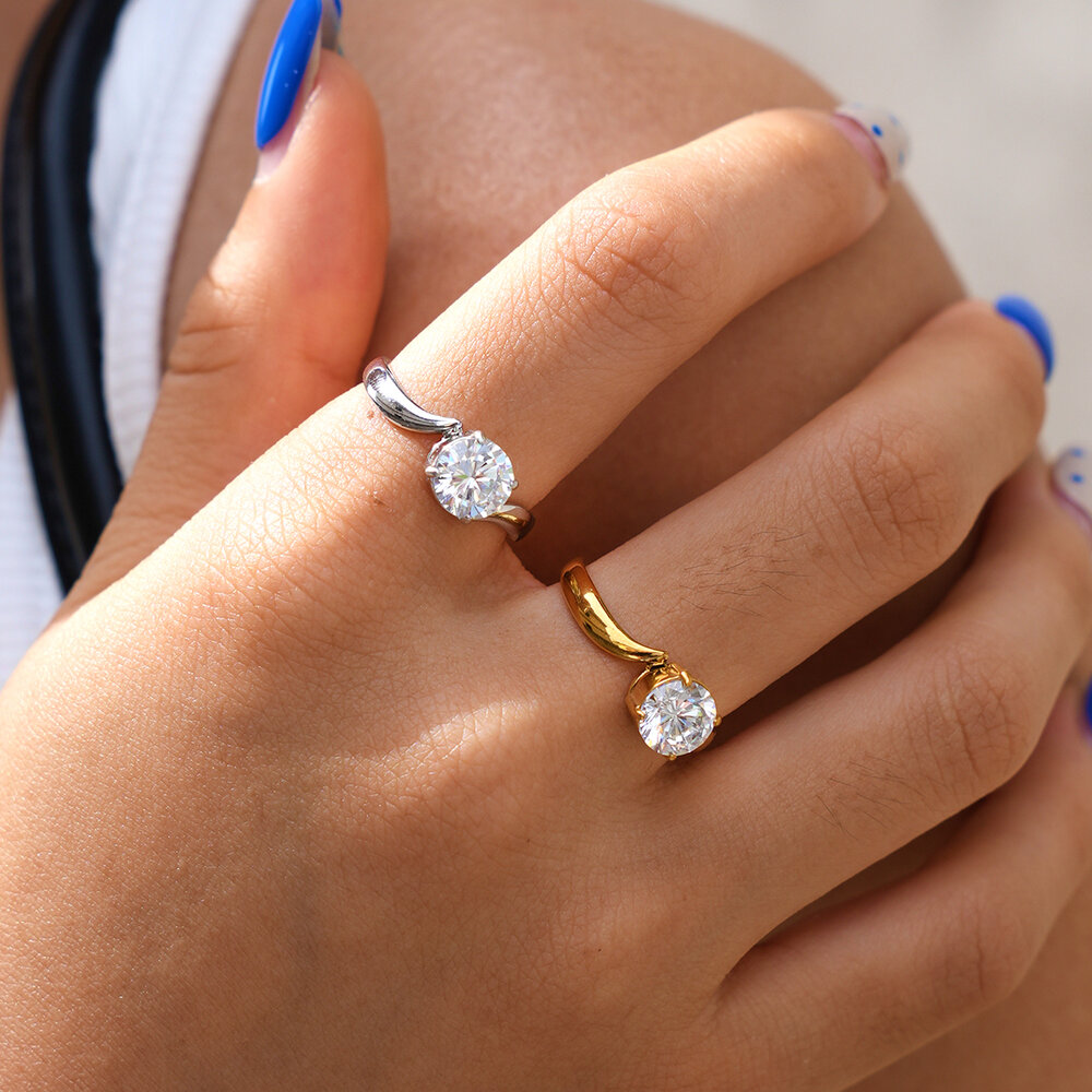 Simple Series Daily Irregular Shape Stainless Steel Waterproof Gold Color Zircon Gemstone Rings h5Picture3