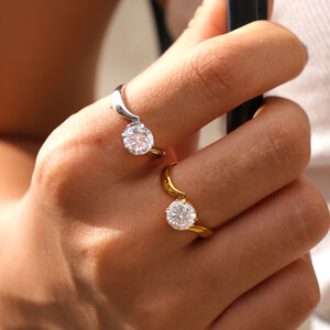 Simple Series Daily Irregular Shape Stainless Steel Waterproof Gold Color Zircon Gemstone Rings h5 Picture4