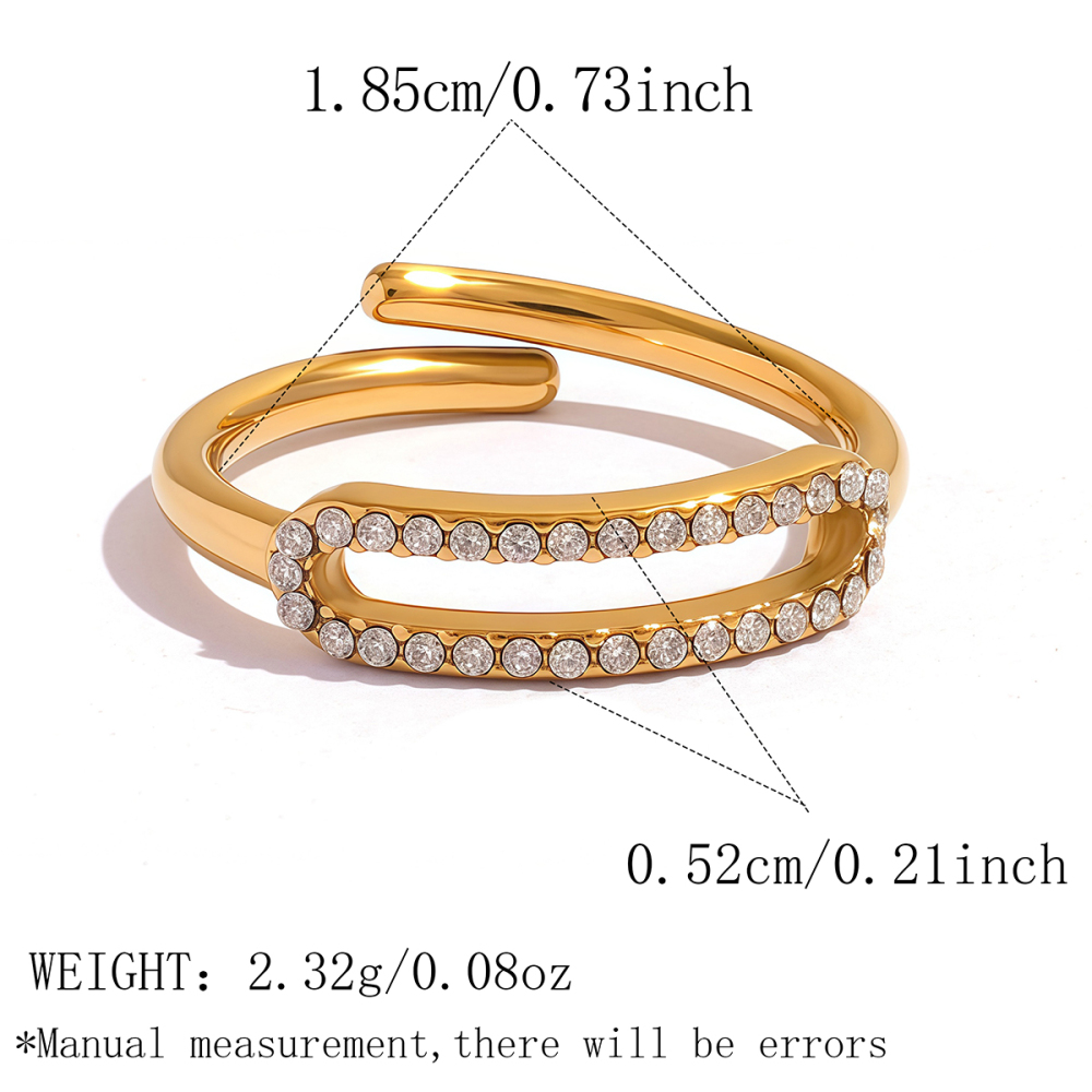 Simple Series Daily Irregular Shape Hollowed-Out Stainless Steel Waterproof   Gold Color  Rhinestone Ring Sets 