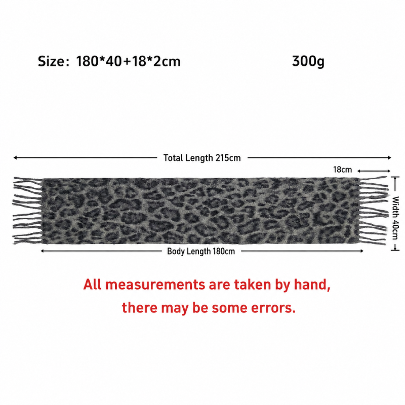 Sciarpe Invernali Simple Series Retro A Tinta Unita Con Stampa Leopardata E Nappine Immagine4