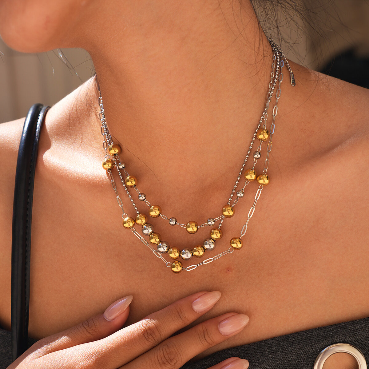 Simple Series Daily Circle Stainless Steel Waterproof   Gold Color  Women's Beaded Necklaces Picture3