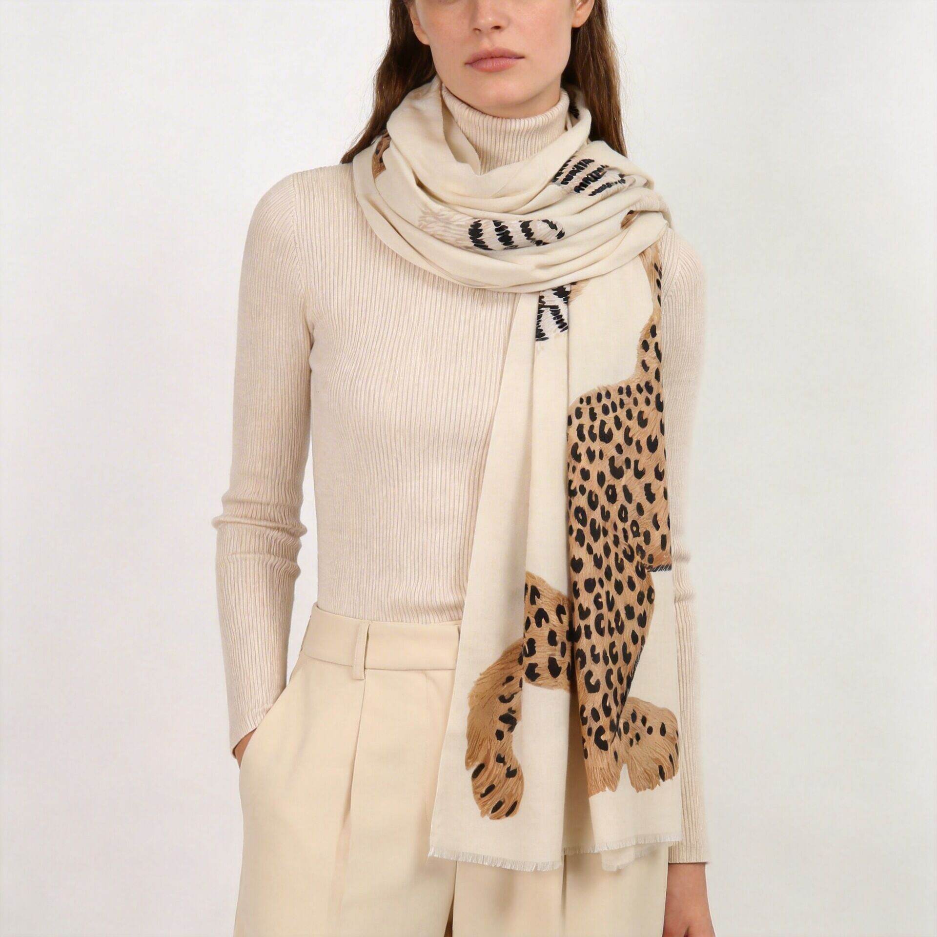 Écharpes d'hiver en polyester à imprimé léopard uni, collection Simple Series, motif animal naturel