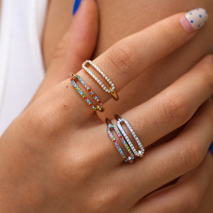 Simple Series Daily Irregular Shape Hollowed-Out Stainless Steel Waterproof   Gold Color  Rhinestone Ring Sets h5 Picture4