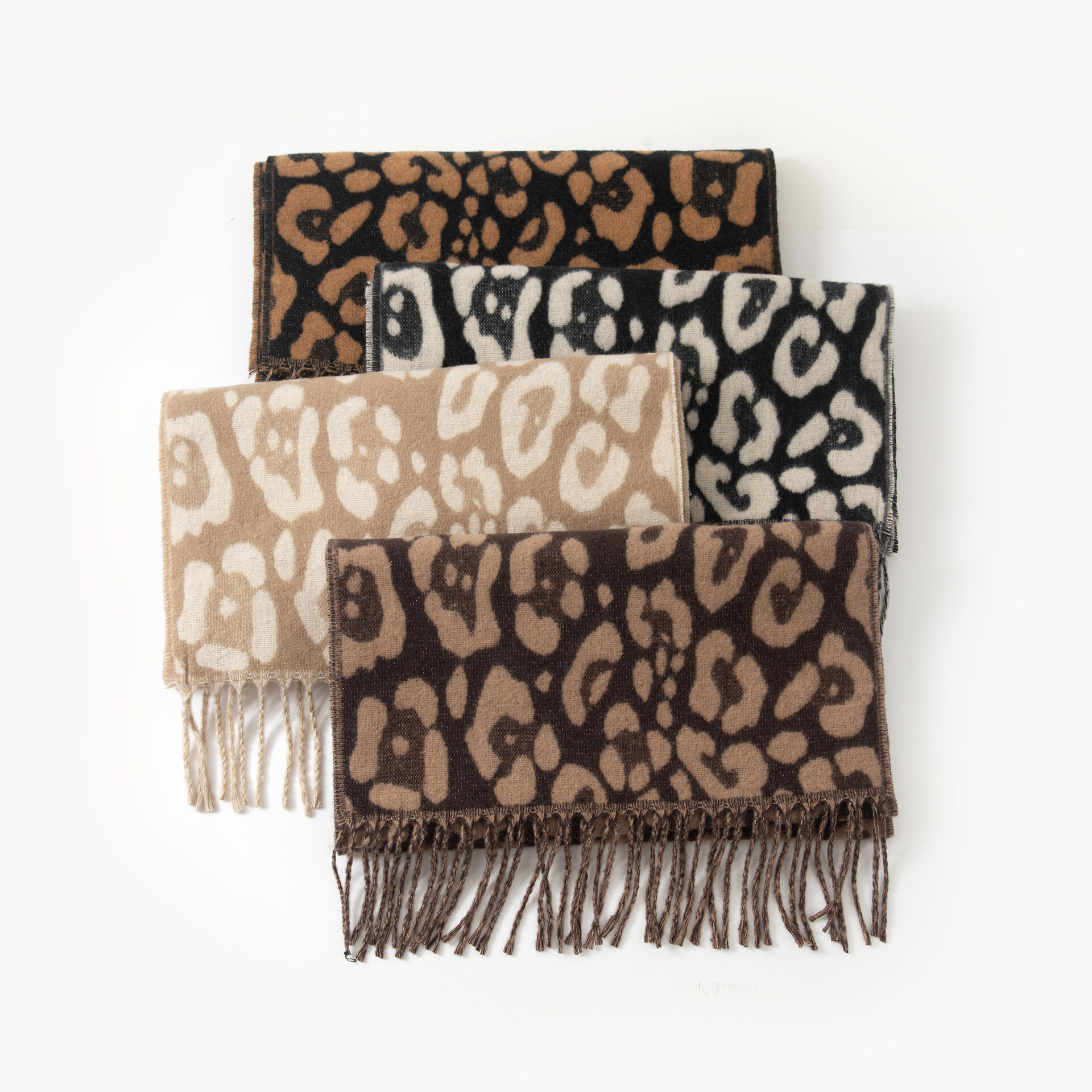 Simple Series Retro Leopard Print Tassel Winter Scarves 2