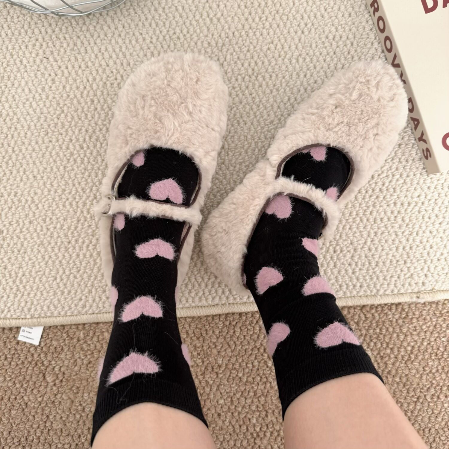 Chaussettes Mi-Mollet Basiques À Cœur, Couleur Unie, Légèrement Rebondissantes h5 Image4