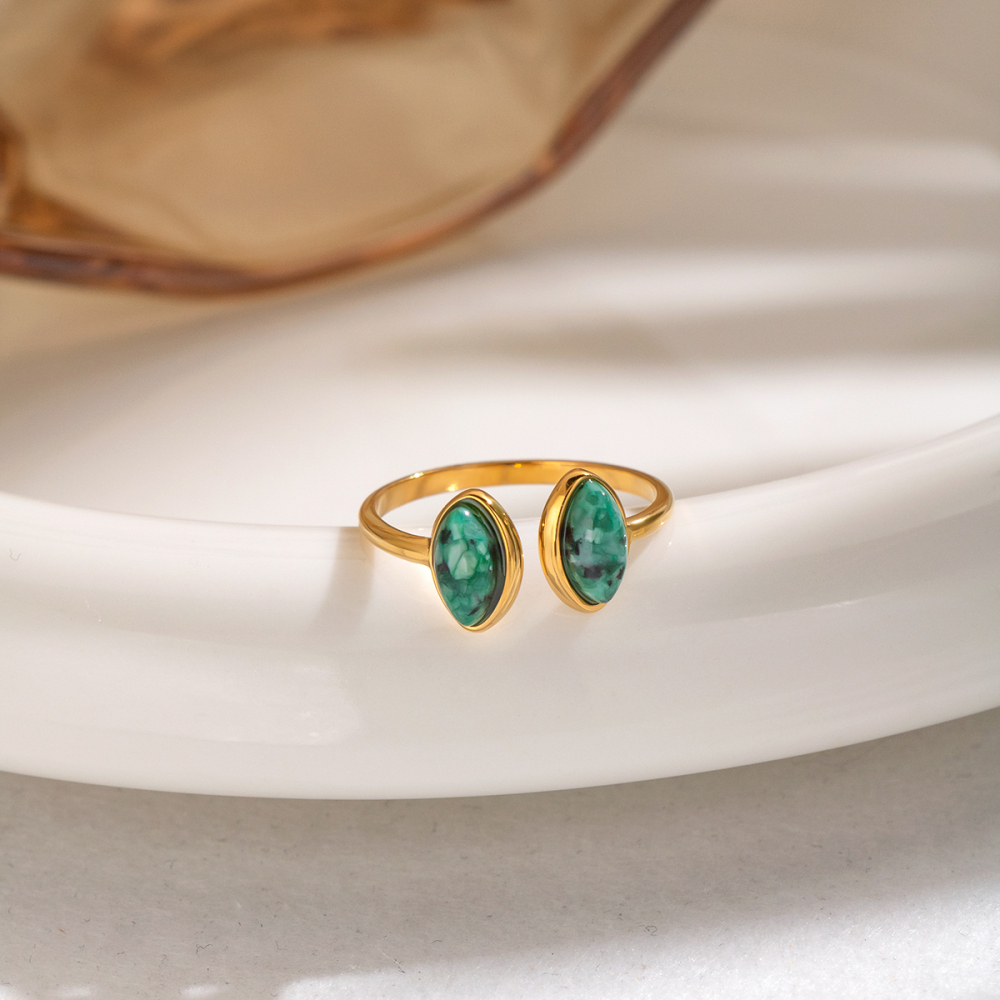 Stainless Steel Waterproof Gold Color Natural Stone Women's Gemstone Rings Picture2